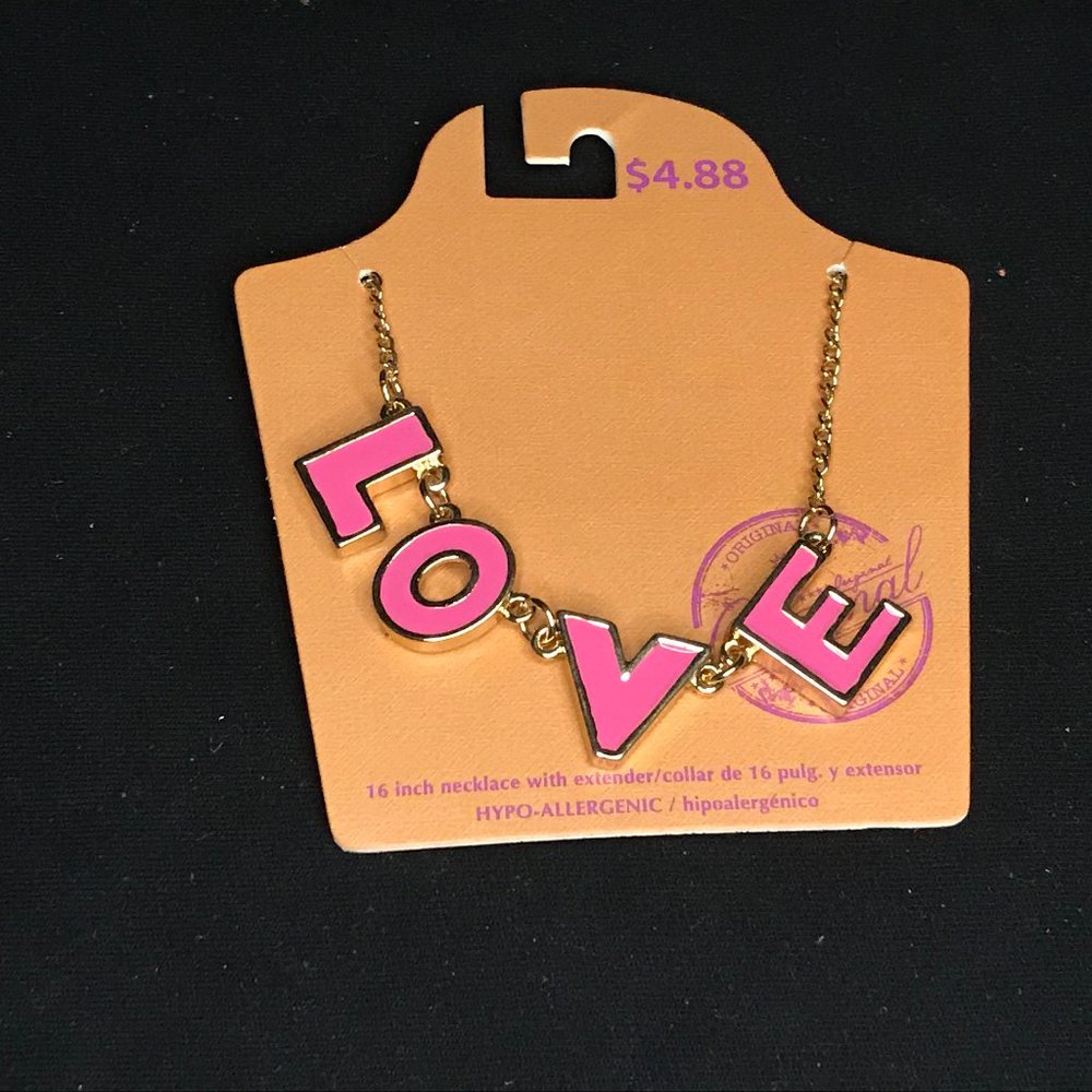 Pink and Gold 'Love' Necklace